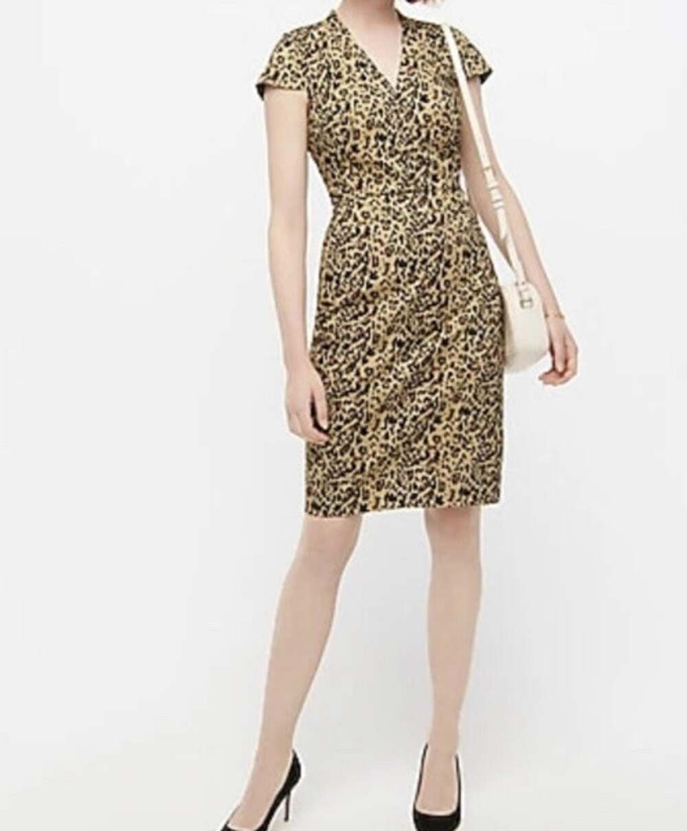 J.Crew V-Neck Leopard Print Sheath Dress Black Brown Size 4